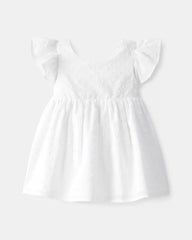 Baby Girl Swiss Dot Ruffle Dress - White