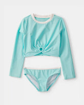 Girls 2-Piece Long-Sleeve Rashguard Swimsuit Set - Turquoise