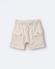 Toddler Boy French Terry Cargo Short with Pockets - Cream