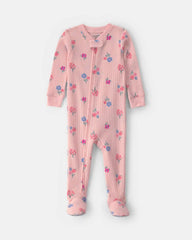 Toddler Girl 1-Piece Floral Thermal Waffle Knit Footed Pyjama - Pink