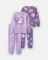 Toddler Girl 4-Piece Space Dog 100% Cotton Snug Fit Pajama Set - Purple