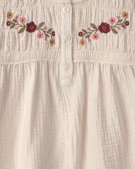 Girls Organic Cotton Embroidered Gauze Top