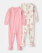 Toddler Girl 2-Pack Ice Cream Truck 100% Cotton Snug Fit 1-Piece Pajama - Pink/Ivory