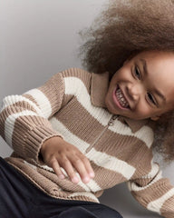 Toddler Striped Quarter-Zip Sweater - Tan/White