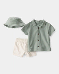 Baby Boy 3-Piece Short-Sleeve Top & Short Set - Green/White