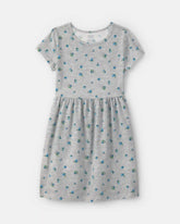Girls Floral Short-Sleeve Dress - Grey