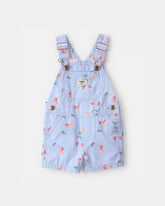 Baby Girl Cherry Canvas Shortall - Blue