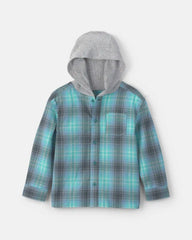 Boys Plaid Long-Sleeve Hooded Button-Down Shirt