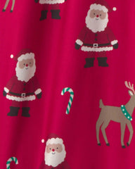 Adult Beige Santa Christmas Fleece Loose Fit Pajama Bottoms - Red
