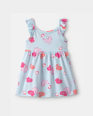 Baby Girl Pool Floatie Ruffle-Sleeve Dress - Blue