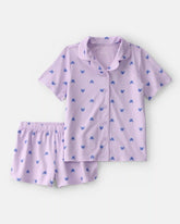 Girls Butterfly Short-Sleeve Loose Fit 2-Piece Pajama Set - Purple