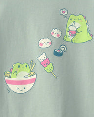 Girls Kawaii Dinosaur Graphic Tee - Green