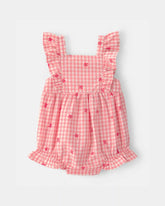 Baby Girl Gingham Flower Romper - Pink