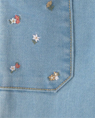 Baby Girl Floral Embroidered Wide-Leg Jeans - Light Wash