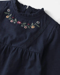 Girls Organic Cotton Embroidered Peplum Top