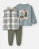 Toddler Boy 3-Piece 'Adventure' Car Long-Sleeve Top & Pant Set - Blue/Green/Cream
