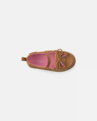 Toddler Girl Boat Shoes with Charm - Brown