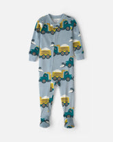 Toddler Boy 1-Piece Snow Trucks DreamPlush Snug Fit Footed Pajama - Blue