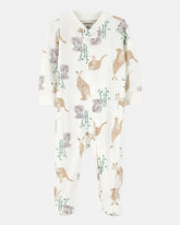 Baby Girl Kangaroo 2-Way Zip Cotton Sleep & Play Pajamas - Ivory