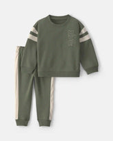 Toddler Boy 2-Piece 'MVP' French Terry Long-Sleeve Top & Pant Set - Olive Green