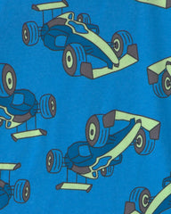 Boys Race Car 100% Cotton 4-Piece Pajama Set - Blue/White
