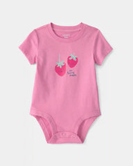 Baby Girl 'So Berry Happy' Strawberry Graphic Bodysuit - Pink