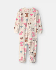 Toddler Girl 1-Piece Pets DreamPlush Snug Fit Footed Pajama - Cream