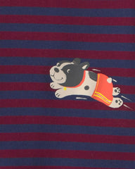 Toddler Boy 4-Piece Dog Striped 100% Cotton Snug Fit Pajama Set - Burgundy/Cream
