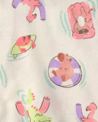Baby Girl Pool Party 100% Cotton 4-Piece Pajama Set - Pink/Ivory