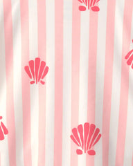 Girls 1-Piece Shell Striped Swimsuit - Pink