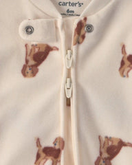 Baby Boy Dog Fleece 2-Way Zip Sleep & Play Pajamas - Cream