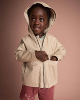 Toddler Boy Zip-Up Hooded Jacket with Pockets - Khaki