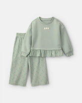 Toddler Girl 2-Piece Floral Fleece Long-Sleeve Top & Pant Set - Green