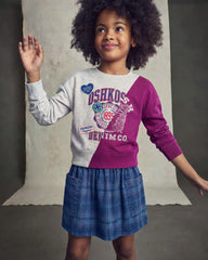 Girls Plaid Denim Skirt - Dark Wash