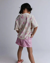 Toddler Girl Rolled Cuff Tee in Ice Cream Print - Cream