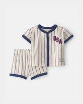 Baby 2-Piece 'USA' Baseball Striped Top & Short Set