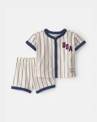 Baby 2-Piece 'USA' Baseball Striped Top & Short Set
