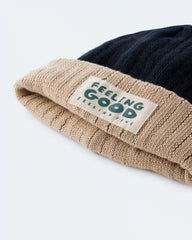 Toddler 'Feeling Good' Reversible Beanie - Black/Tan