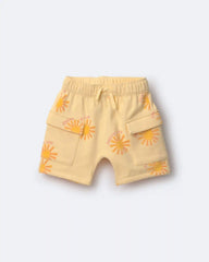 Toddler Boy French Terry Cargo Shorts in Sunny Life Print - Yellow