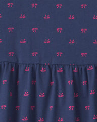 Toddler Girl Bow Long-Sleeve Dress - Navy Blue