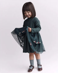 Toddler Girl Tree Pom Pom Long-Sleeve Tutu Dress - Dark Green