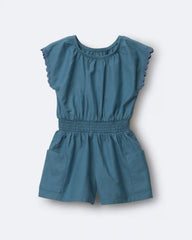 Toddler Girl Ric-Rac Swing Romper with Pockets - Blue