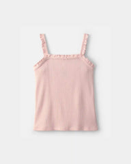 Girls Ruffle Ribbed Tank Top - Pink