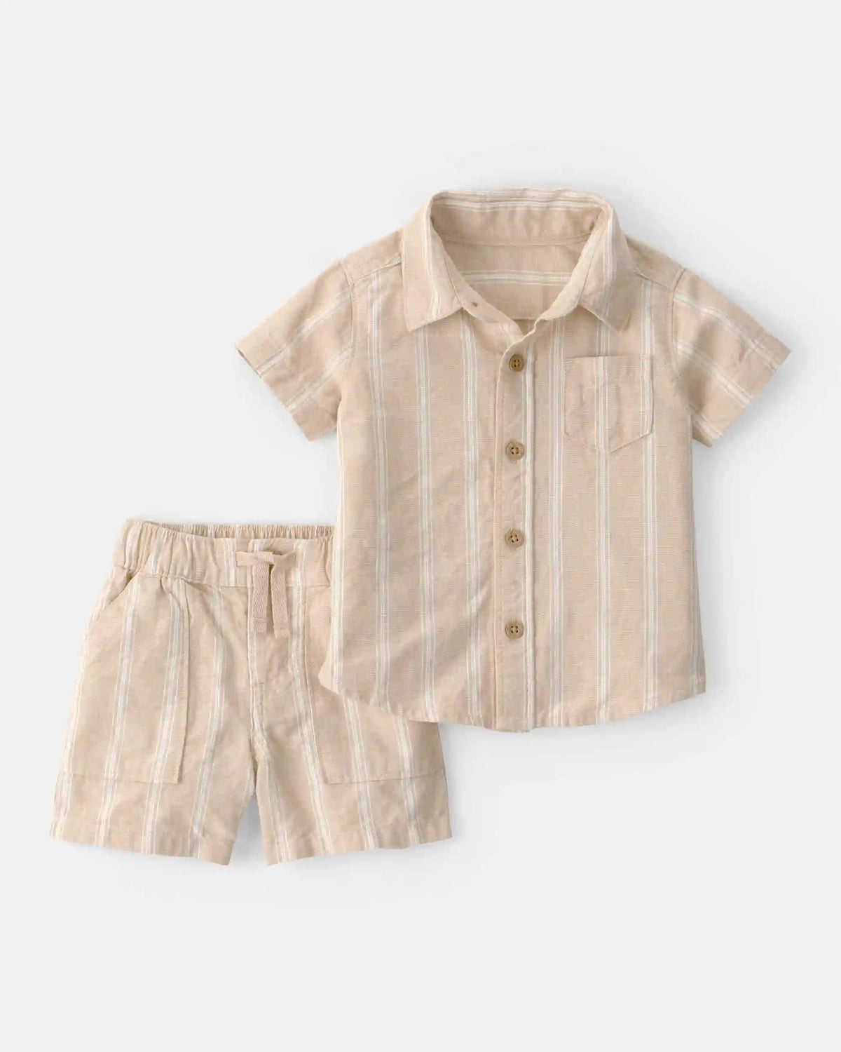 Baby Boy 2-Piece Stripe Collared Shirt & Short Set - Khaki