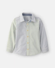 Toddler Boy Poplin Button-Down Shirt- Green/Blue