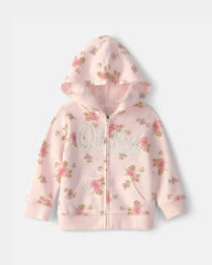 Baby Girl Floral OshKosh Logo Zip-Up Hoodie - Pink