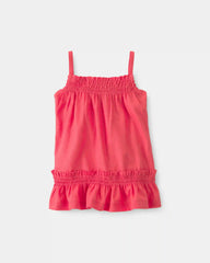 Baby Girl 2-Piece Linen Sleeveless Dress Set - Coral