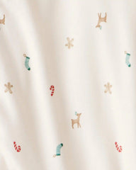 Adult Mini Christmas Long-Sleeve Loose Fit 2-Piece Pajamas - White