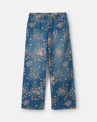 Girls Floral Denim Wide-Leg Jeans - Medium Wash