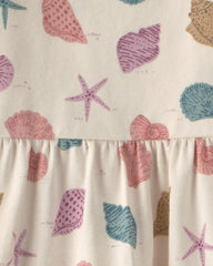 Toddler Girl Organic Cotton Tiered Dress in Seashells